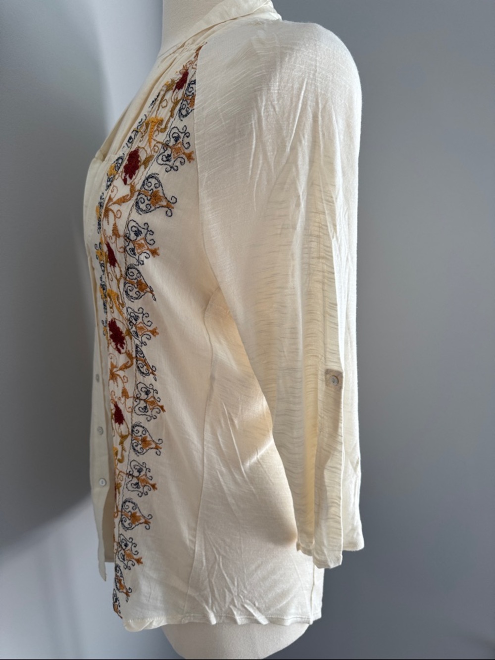 TINY by Anthropologie Embroidered Silk Blend Blouse - Ivory, Size L - Picture 6 of 8